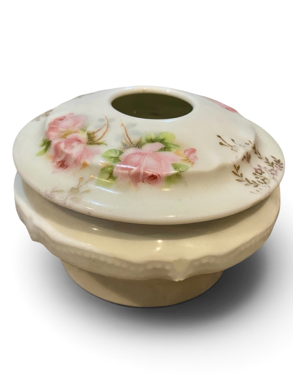 Vintage Porcelain Hair Receiver Vanity Piece Trinket Box